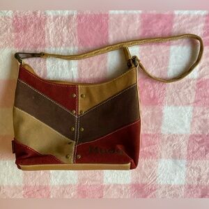 Mudd brown red suede style handbag
